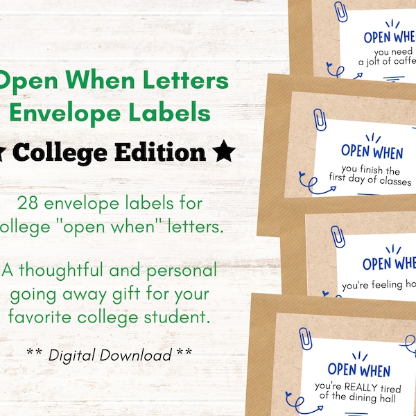 Open When Letter Labels, Back to College Gift, Letters for College Freshmen