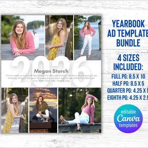 Senior Year Tribute Ad Templates, Class of 2026 Yearbook Ads, Editable 1/8, 1/4, 1/2 and Full Page Canva Templates