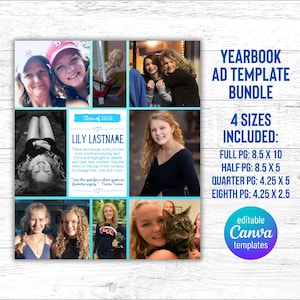 Senior Yearbook Ad Templates, Editable Yearbook Ad, 1/8, 1/4, 1/2 and Full Page Templates Included