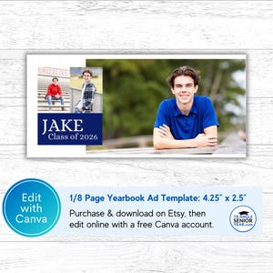 Senior Yearbook Ad Templates, Senior Year Tribute Ad, Editable 1/8, 1/4, 1/2 and Full Page Templates image 6