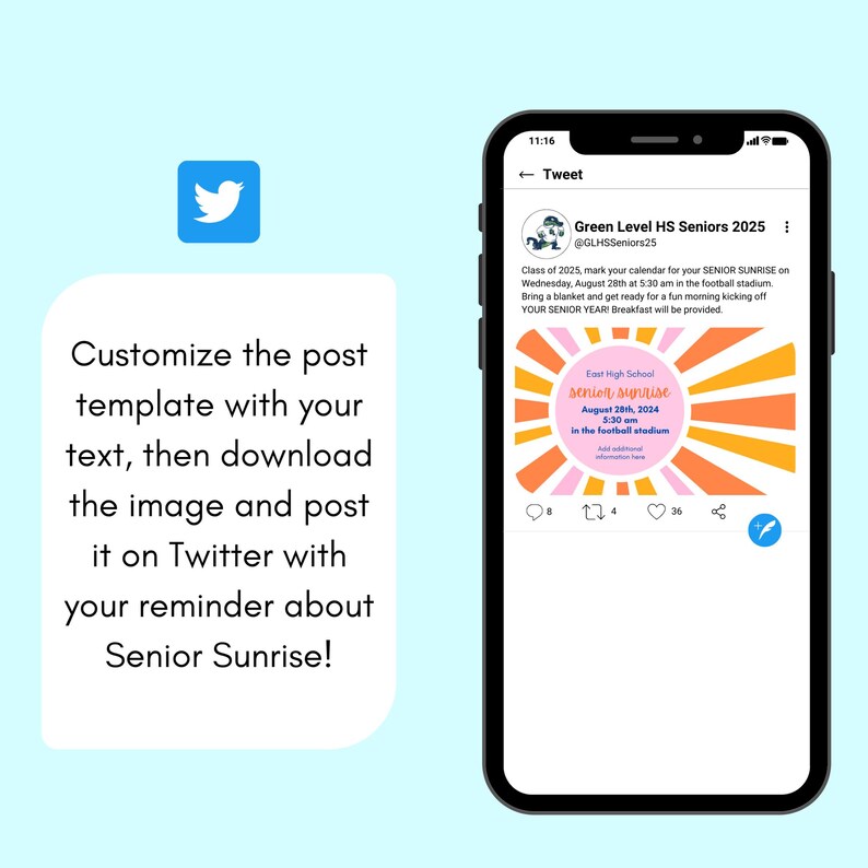 Senior Sunrise social media post template for Twitter