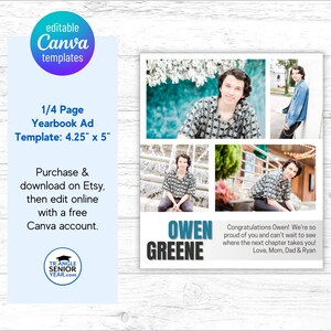 Senior yearbook ad template for boys, full size 4.25 x 5