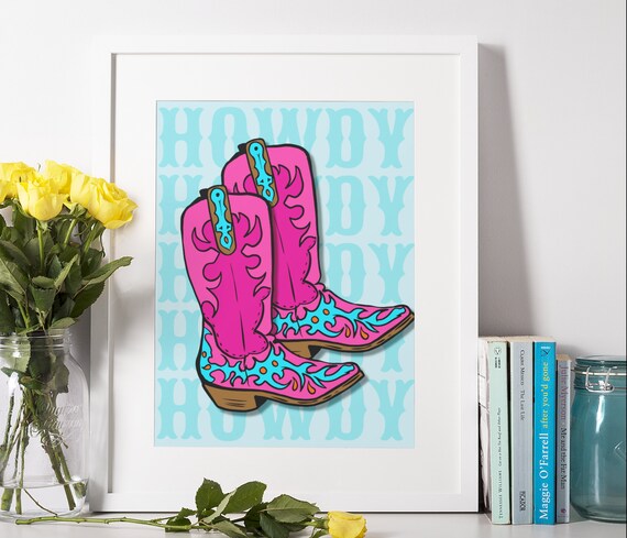 Cowboy Boots Print Hot Pink Howdy Poster Western Wall Decor - Etsy