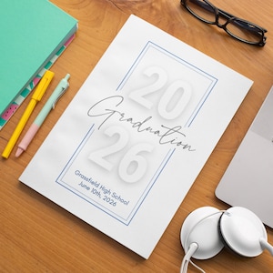 Plantilla de programa de graduación 2026, programa de ceremonia de graduación, escuela secundaria, graduado universitario