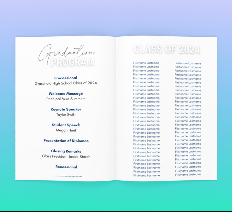 2024 Graduation Program Template, Graduation Ceremony Program, High School, College Grad image 6