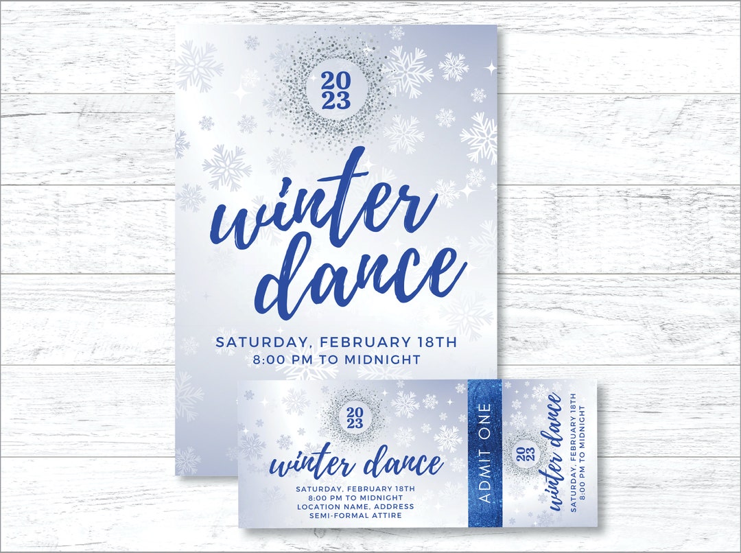 Winter Wonderland Invitation and Ticket Templates for School Dance, Formal or Party, Editable ...