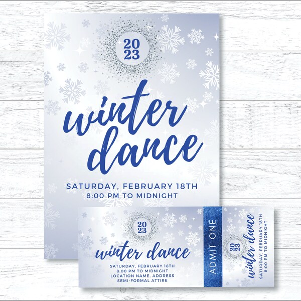 Winter Wonderland Invitation and Ticket Templates for School Dance, Formal or Party, Editable Templates for Winter Events