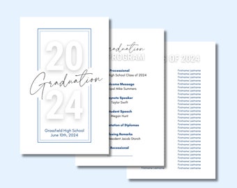 2024 Graduation Program Template, Graduation Ceremony Program, High School, College Grad