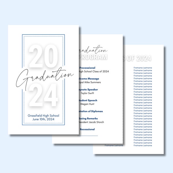 2024 Graduation Program Template, Graduation Ceremony Program, High School, College Grad