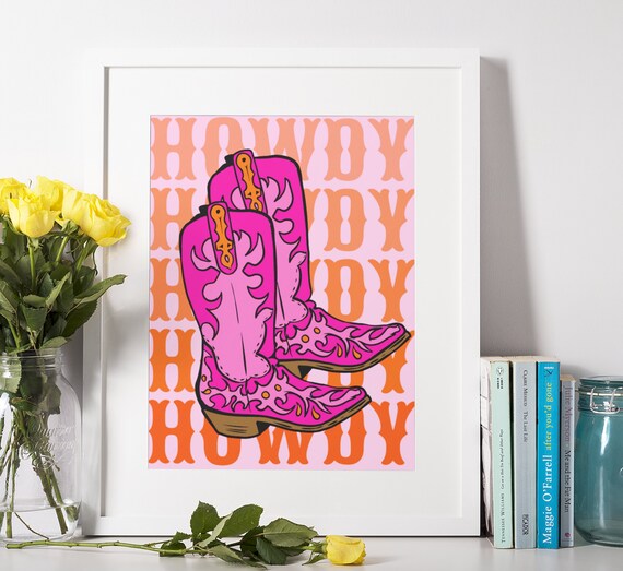 Cowboy Boots Print Hot Pink and Orange Cowboy Boots Howdy Print Western Dorm Room Decor Etsy Canada