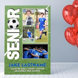Senior night soccer poster template with red balloons