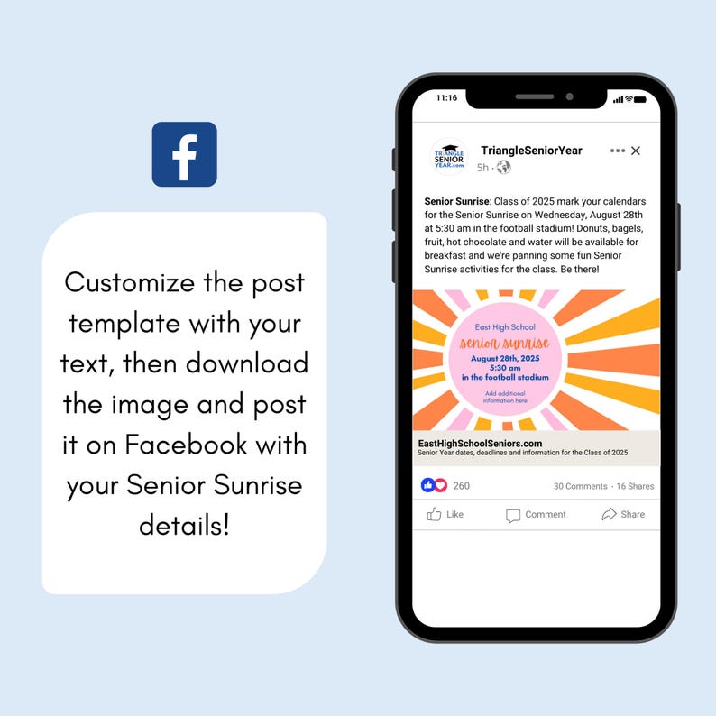 Senior sunrise social media template for Facebook, editable Canva template