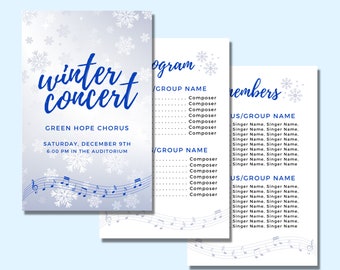 Winter Concert Program Template, Winter Recital Program, Program Template for Chorus, Orchestra, Band, Piano