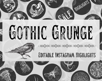 Éditable CANVA Gothic Grunge Instagram Faits saillants Couvertures Téléchargement instantané - Tête de mort animale victorienne Serpent Araignée Canva Minimaliste