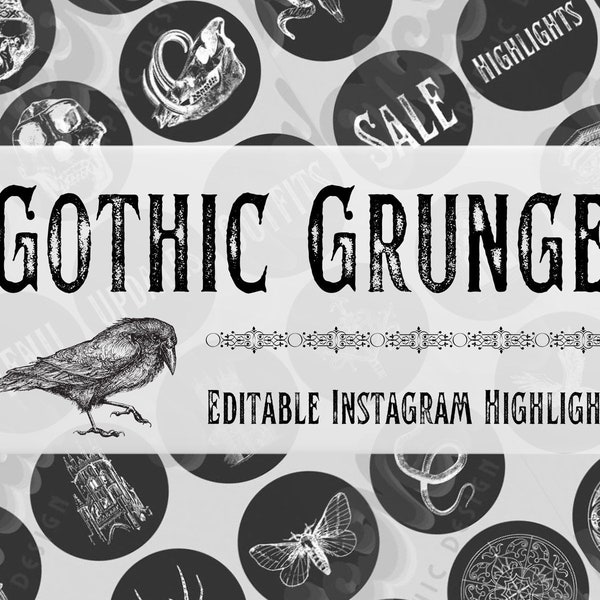 Editable CANVA Gothic Grunge Instagram Highlights Covers Instant Download - Victorian Animal Skull Snake Spider Canva Minimalist