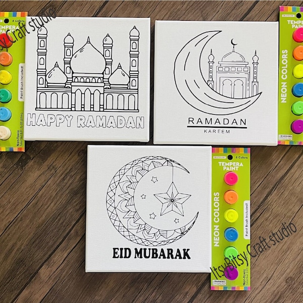Ensemble de peinture pour le ramadan, ensemble de toiles pour le ramadan pour enfants, activité pour enfants du ramadan, ensemble de peinture pour l'Aïd, cadeau islamique, décoration d'intérieur pour enfants du ramadan, kit de bricolage pour enfant