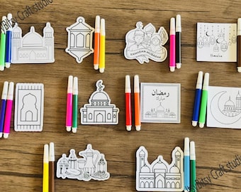 Kids fridge magnets, Color your own Ramadan magnet, kids Ramadan favors, Ramadan fridge magnets, DIY Ramadan activity, Kids Ramadan crafts