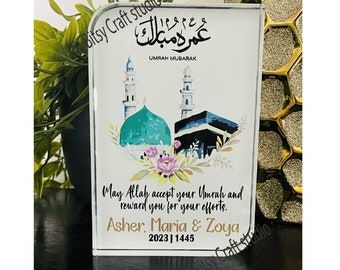 Gepersonaliseerde Umrah Mubarak acrylblok: islamitisch aandenken