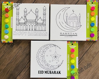Ramadan paint set, Ramadan canvas set for kids, Ramadan kids activity, Eid paint set, Islamic gift, Ramadan kids home decor, DIY Kit for kid
