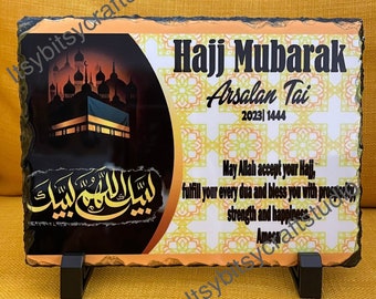 Personalized Hajj Mubarak Slate Plaque: Islamic Gift