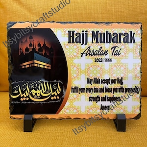 Personalized Hajj Mubarak slate, Hajj Mabroor Slate, Gift for Hajjaj, Gift for Hajis, Hajj Mubarak Plaque, Umrah Mubarak gifts, Islamic gift