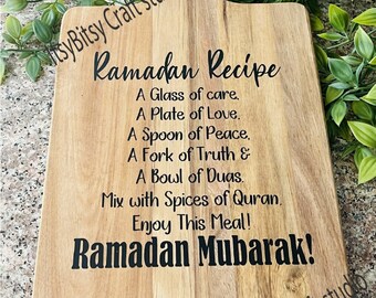 Ramadan Recipe Acacia Wood Cutting Board, Islamic Decor Gift, Ramadan gift, Ramadan board, Ramadan decor board, Ramadan custom board