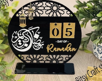 Ramadan Tag Zeichen, Ramadan Tracker, Ramadan Wohnkultur, Ramadan Geschenk, Ramadan Kalender, Schwarz & Gold Ramadan Countdown Acryldekoration