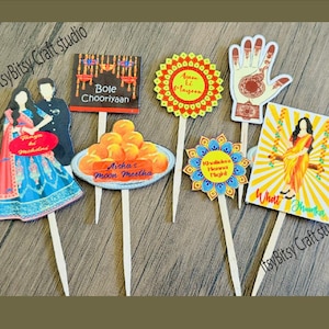 Decorazioni personalizzate Mithai: decorazioni per cupcake da matrimonio Desi (set da 12)