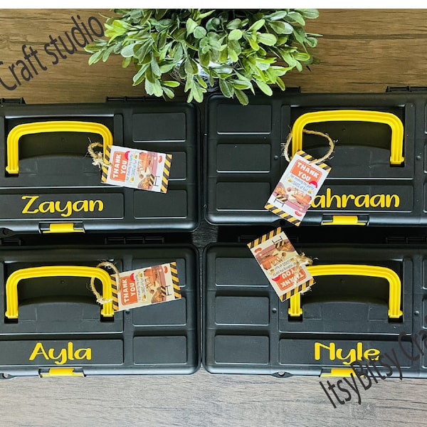 Construction Birthday party favors, Personalized Kids Tool bax, Personalized Birthday Favors, Construction party, Tool box with fillers