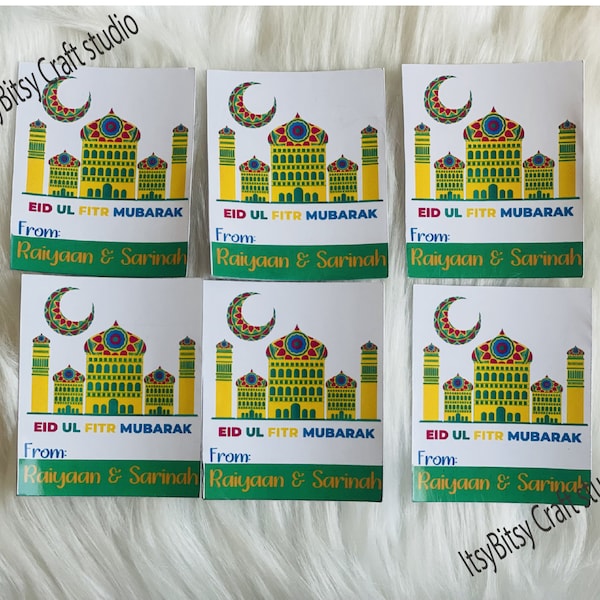 Eid Stickers, Eid gifts stickers, Eid favors stickers, Custom Eid stickers, Eid treat stickers, Personalized Eid stickers, Set of 6