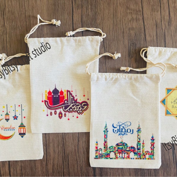 Ramadan favor bags, Personalized favor bags, Kids favor bags, Eid favor pouches, drawstring pouches, Ramadan gifts, Islamic pouches