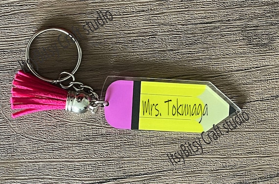 Pencil Keychain Personalized Teacher Gift Name Acrylic With Tassel Teacher Appreciation End of Year Gift Backpack Tag Student Gifts Etsy
