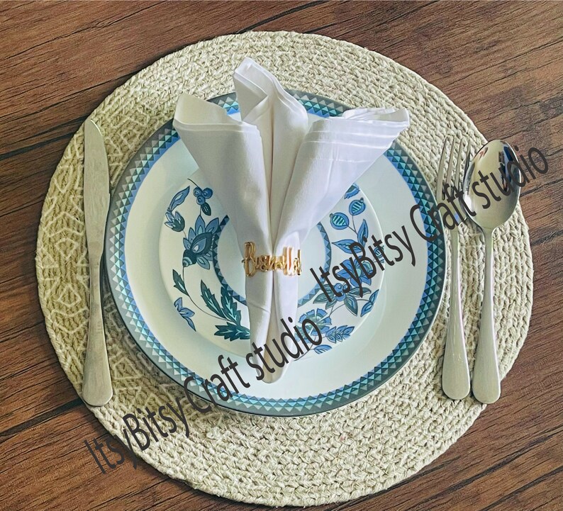 Bismillah setting 
Bismillah table decor
Bismillah napkin holders
Bismillah design
Bismillah metal rings
Islamic table setting
ramadan table setting 
Iftar table setting
Eid table setting