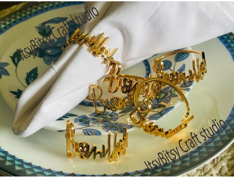 Bismillah napkin rings, Muslim decor, Table decor, Ramadan decor
Muslim table decor
Muslim table setting
Islamic gift
gold napkin rings
silver napkin rings
Ramadan decor
Ramadan party favors