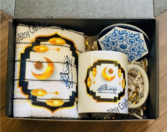 Ramadan Gift Set, Mug, Coaster, Kitchen Towel, Ramadan gift box, Ramadan gift set, Islamic gift, Ramadan towel set, Ramadan mug set, Islamic