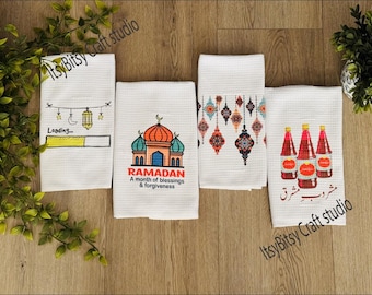 Ramadan Kitchen Towel, Islamic Decor, Eid Gift, Ramadan tea towel, Ramadan kitchen decor, Ramadan gift, Islamic home decor, ribbed weave