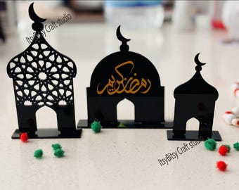 Ramadan acrylminaretset, Ramadan wit decor, Ramadan Minarat tafeldecor, Gepersonaliseerd Ramadan decor, Geometrisch Eid Decor, Islamitisch cadeau