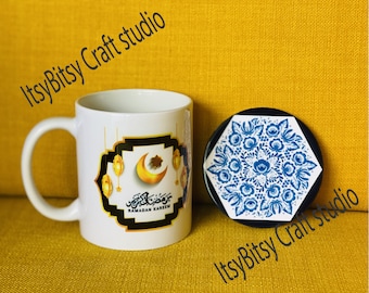 Personalized Ramadan Mug and Coaster Set, Islamic Gift, Ramadan gift box, Eid gift boz, Iftar host gift, Ramadan favor, Ramadan mug coaster