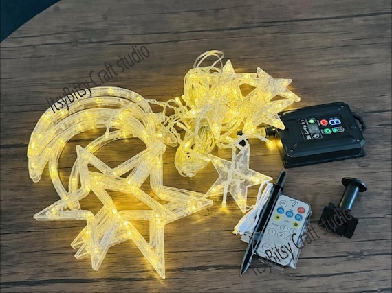 Ramadan Solar Lights, Star Crescent LED Curtain Light, Eid Decor, Star crescent solar lights, Ramadan outdoor lights, Eid yard lights