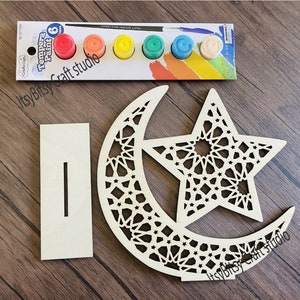 Croissant d&#39;étoiles bricolage du Ramadan, artisanat du bois du Ramadan, artisanat du bois de l&#39;Aïd, kit de peinture du ramadan pour enfants, décoration d&#39;intérieur du ramadan, lune, étoile, décoration islamique