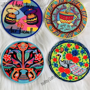 Ethnic Ceramic Coasters, Truck art, Ramadan coasters, Pakistani truck art, Truck art gift , Eid gift, Ramadan gift, Set of 2 or 4