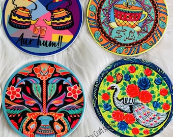 Ethnic Ceramic Coasters, Truck art, Ramadan coasters, Pakistani truck art, Truck art gift , Eid gift, Ramadan gift, Set of 2 or 4