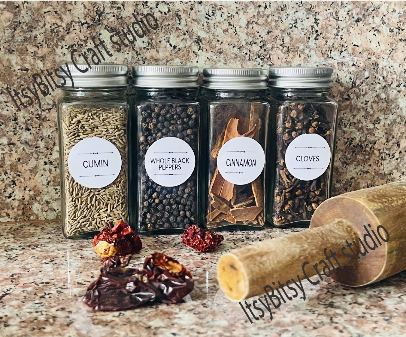 44 Square Spice Labels for Indian Spices