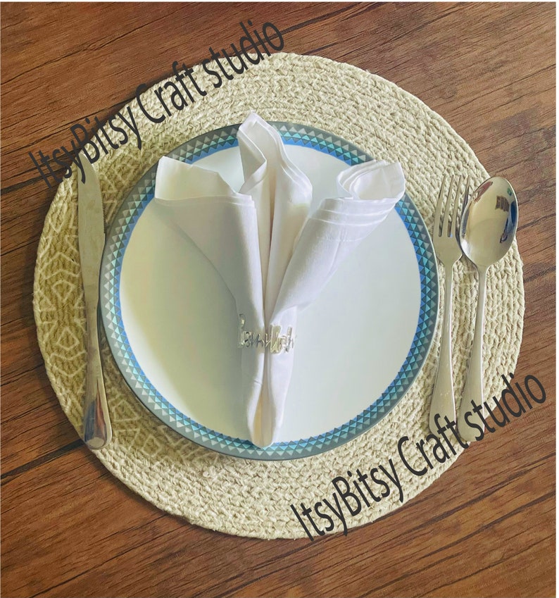 Islamic table setting
Islamic house warming gift
Islamic party decor
Islamic wedding decor
Bismillah napkin rings decor
Bismillah in english