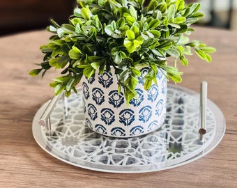Islamic Pattern Tray, Silver Wood & Acrylic, Ramadan Gift, Ramadan table decor, Islamic serving tray, acrylic tray, Islamic home decor