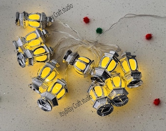 Luci a corda per il Ramadan, lanterne luminose per il Ramadan, lanterne argentate, decorazioni per la casa per il Ramadan, decorazioni murali per il Ramadan, lanterne islamiche, lanterne