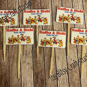 Personalized mithai toppers, sweet toppers, cupcake toppers, doli, desi wedding toppers, mehndi toppers, nikkah, sangeet, mayon, mehndi