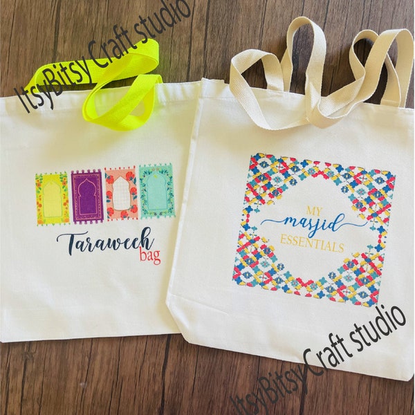 Taraweeh Essentials Tote Bag, Ramadan tote bag, Reusable Tote, Masjid Bag, Islamic gift, Ramadan gift, Muslim kids gift, Ramadan favors