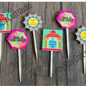 Personalized mithai toppers- sweet toppers- cupcake toppers- nikkah toppers- shadi toppers- qabool hai toppers- desi wedding toppers