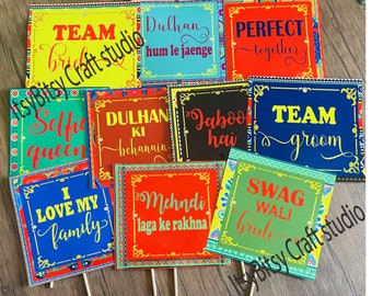 Desi Wedding Photo Booth Props: Indiase Mehndi Sangeet-borden